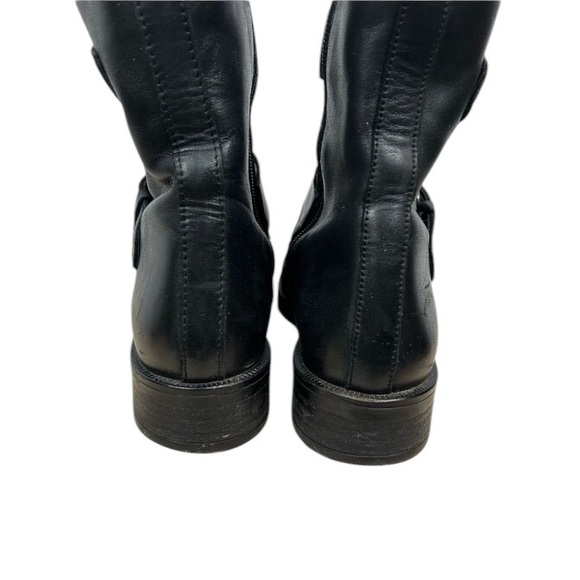 EMANUELE‎ CASTRO Black Leather Biker Buckle Almond Toe Boots Sz 37/7 - Picture 2 of 5